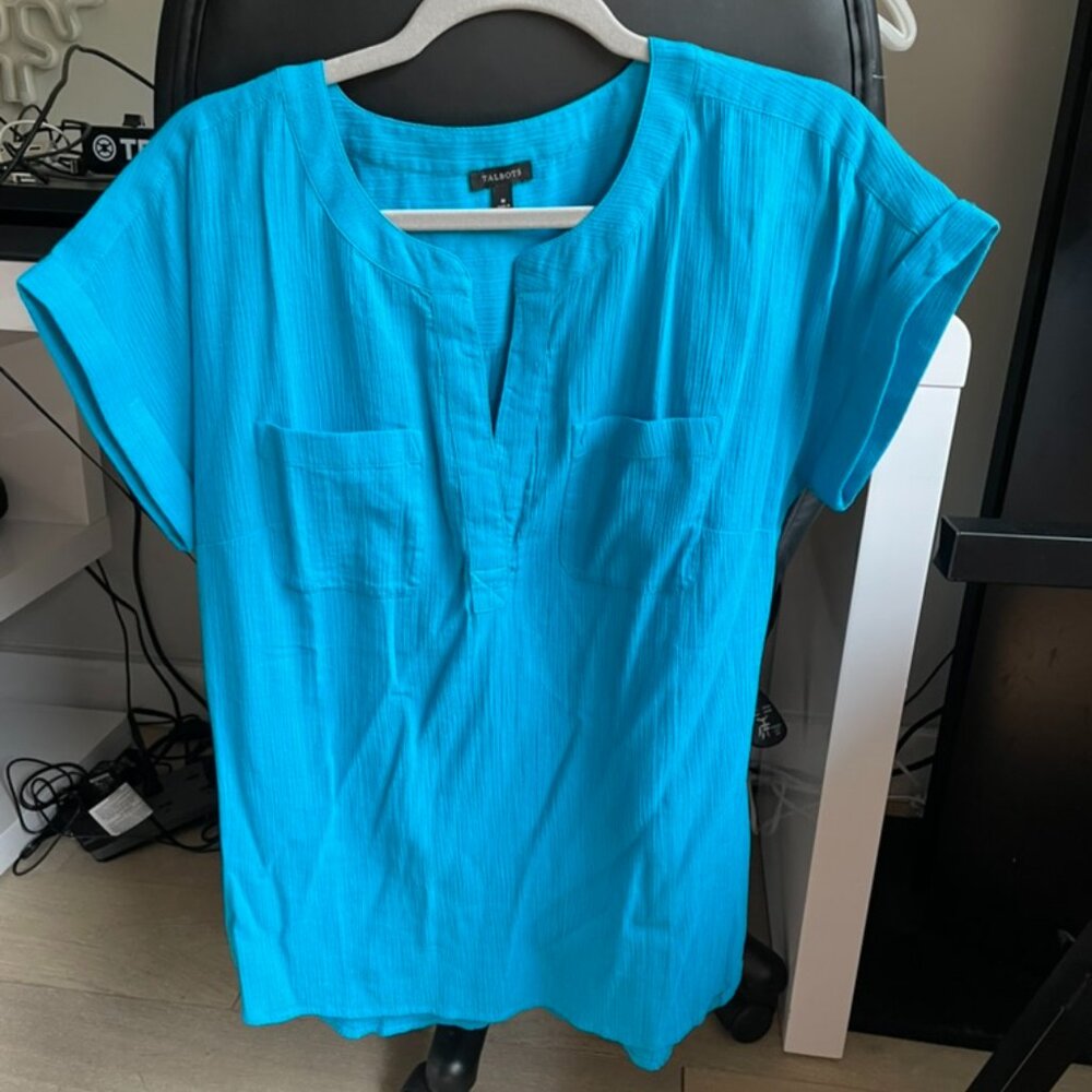Pop Over Short Sleeve Linen Blend Top